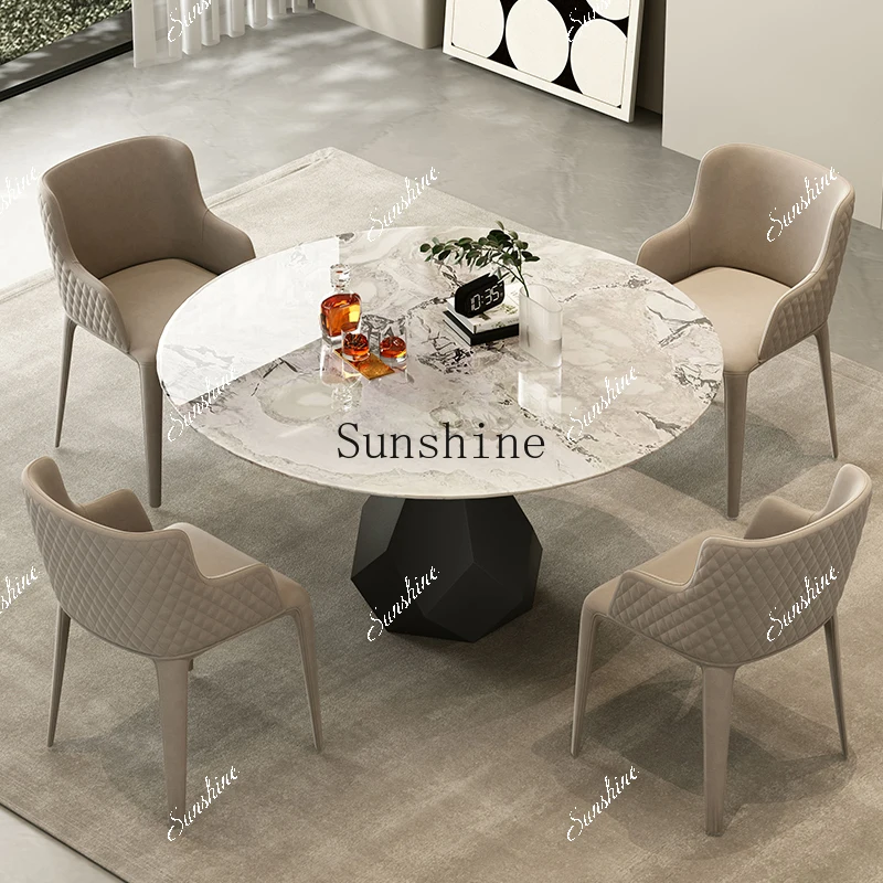 

Premium modern light luxury simple small apartment pure natural marble round table FT