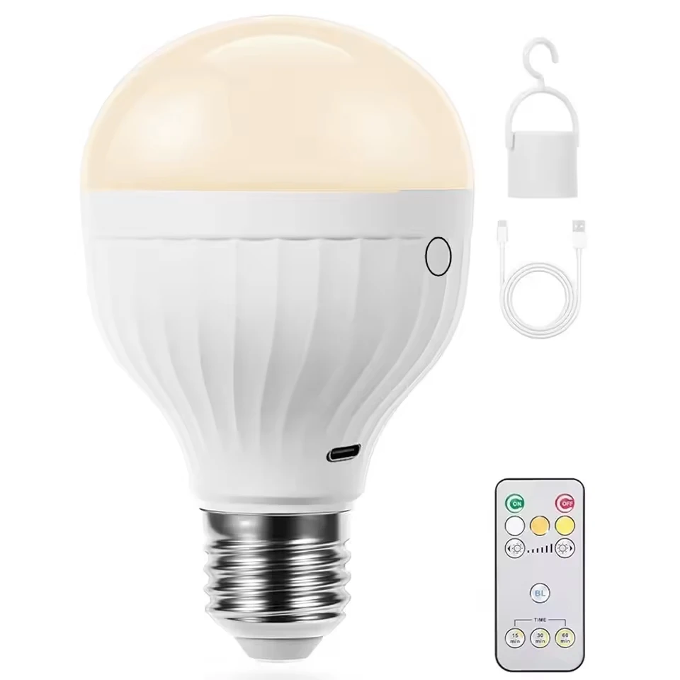 

E27 Remote control dimmable portable emergency light family outdoor camping power outage bulb USB-C recharge