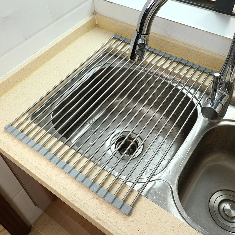 

1PCS Stainless Steel Foldable Kitchen Sink Drainage Rack for Dish Drying & Utensil Storage - Durable Mesh Design, Easy to Clean