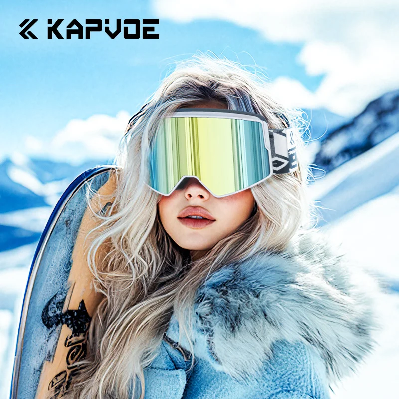 نظارات التزلج المضادة للضباب من KAPVOE نظارات التزلج الرياضية الخارجية معدات التزلج على الجليد على الجليد ملحقات قناع الثلج