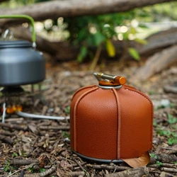 1 pc Camping Flat Gas Tank Leather Cover, Retro Camping Gas Lamp Fuel Tank Protection Cover, Mountain Stove PU Cover