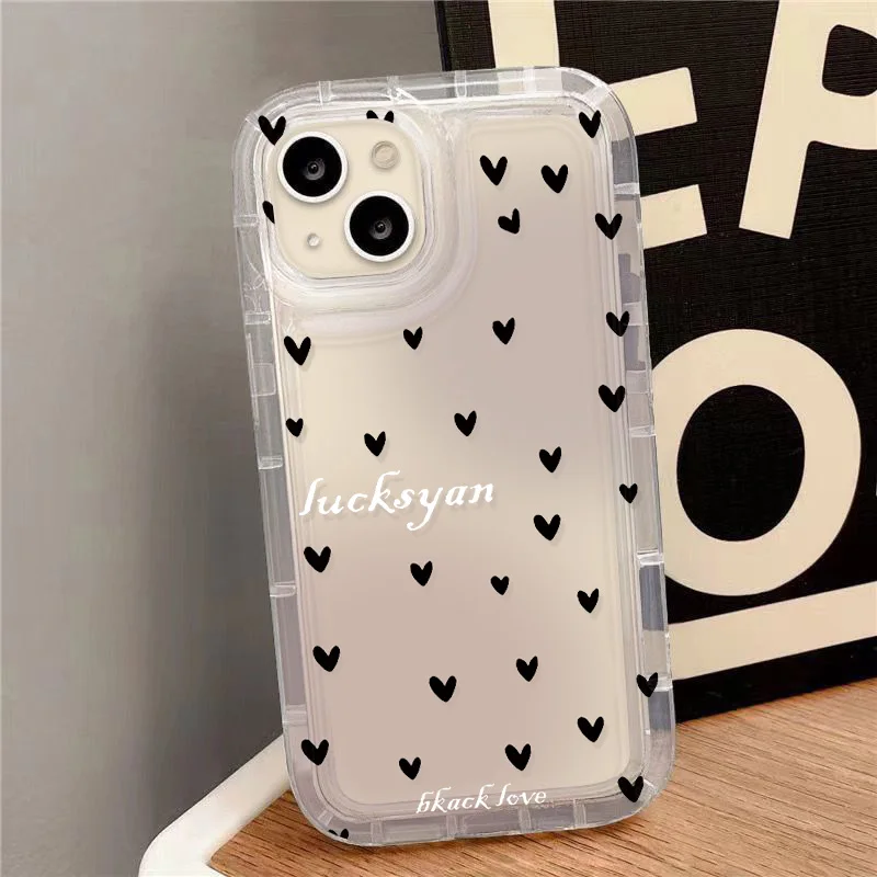 INS Cute Sweet Love Heart Pink Phone Case For iPhone 14 13 16 12 11 15 Pro Max X XR 7 8 Plus SE 2 Soft Silicone Protective Cover