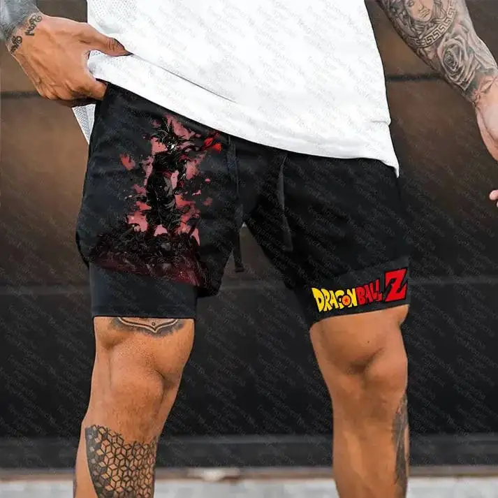 Bandai DBZ Pantalones cortos de entrenamiento para hombre con estampado de personajes con licencia Pantalones cortos deportivos Gimnasio de secado rápido