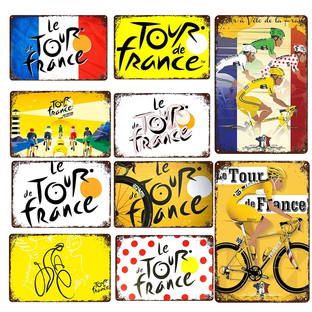 Bicycle Metal Tin Sign Retro Tour New De France Cycling Trip France Metal Plate Tin Signs House Garage Wall Art Decorative Plate