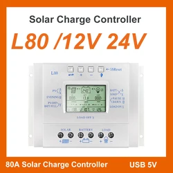 Y-SOLAR 80A Solar Charge Controller 12V 24V Regulador Solar 80A for Max 48V Input with Light and Timer Control USB 5V Output