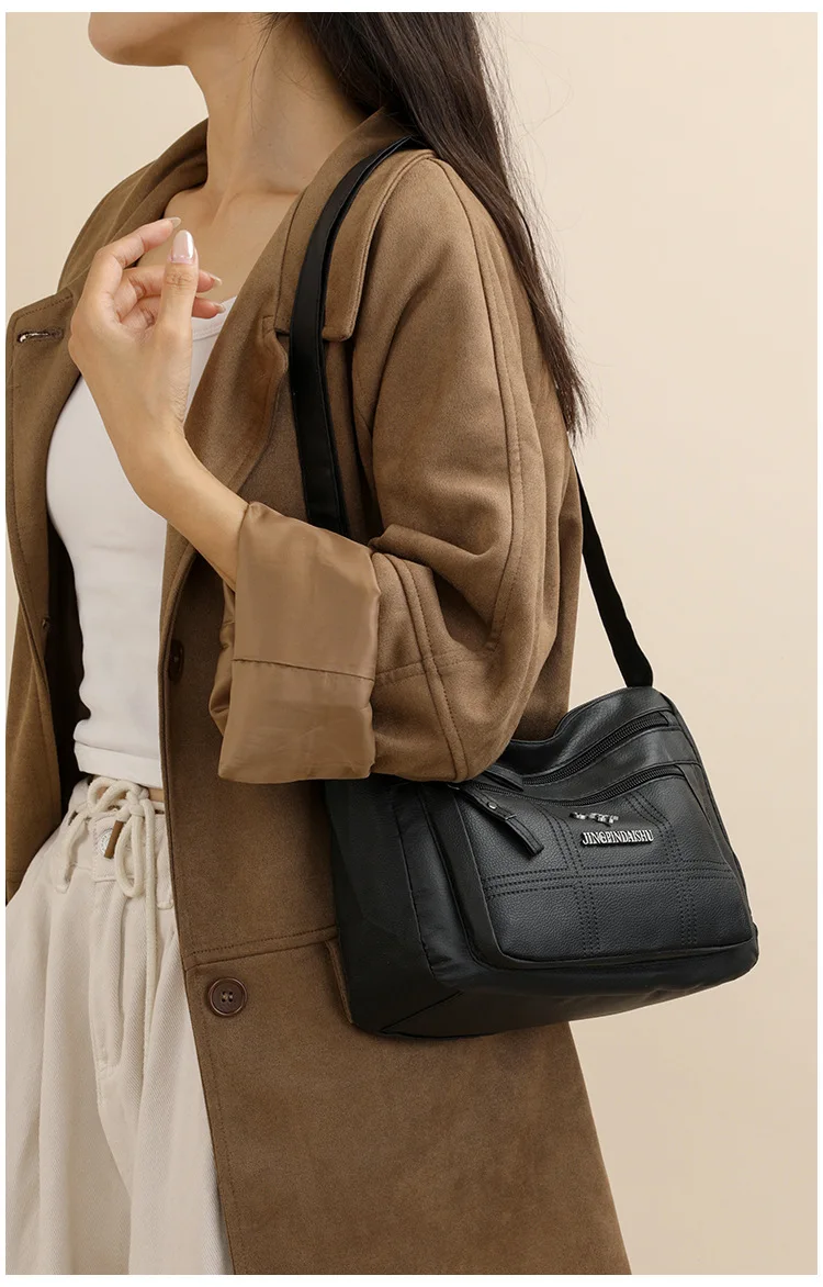 Klassisches Buchstaben-M-Design, mehrlagige Reißverschlusstasche, einzelne Schulter-Crossbody-Taschen für Damen, täglicher Gebrauch, Arbeit, Reisen, Ausflug, Party – Detail 14