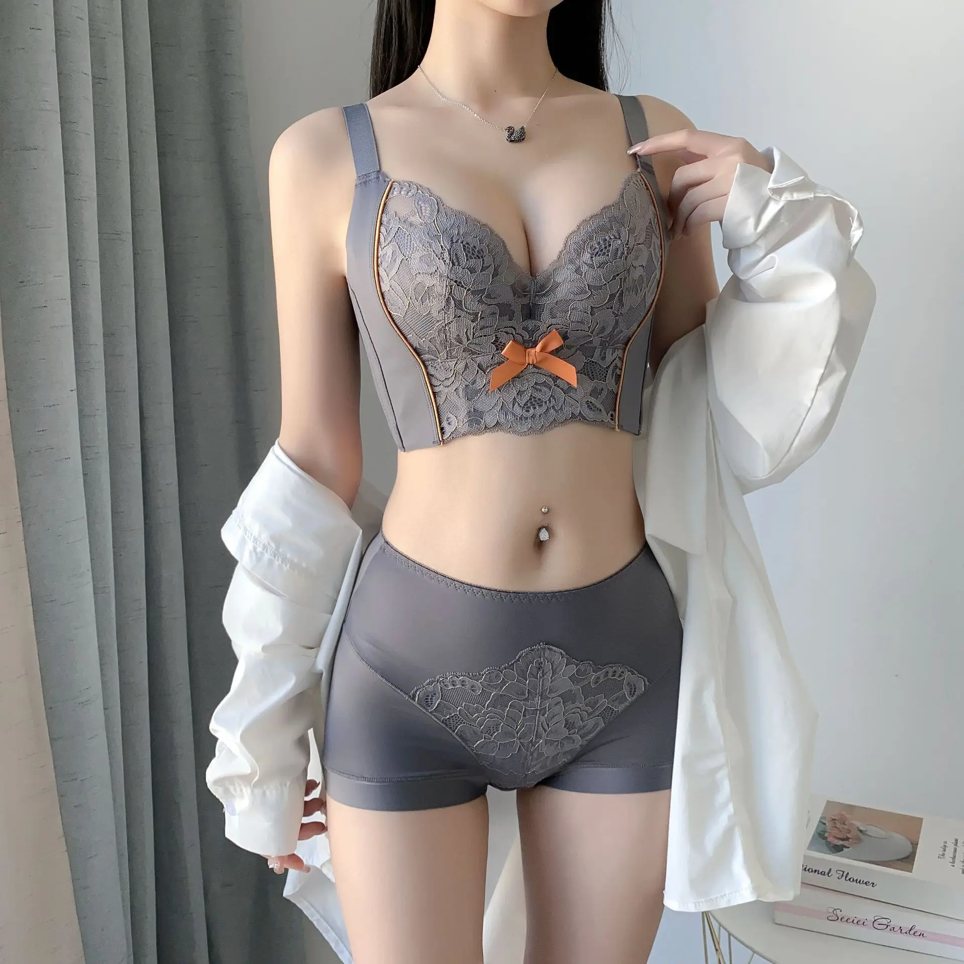 

Size From 34/75 To 40/90 BCDE Anti sagging and external expansion correction bra, bra, lace thin underwear women's set