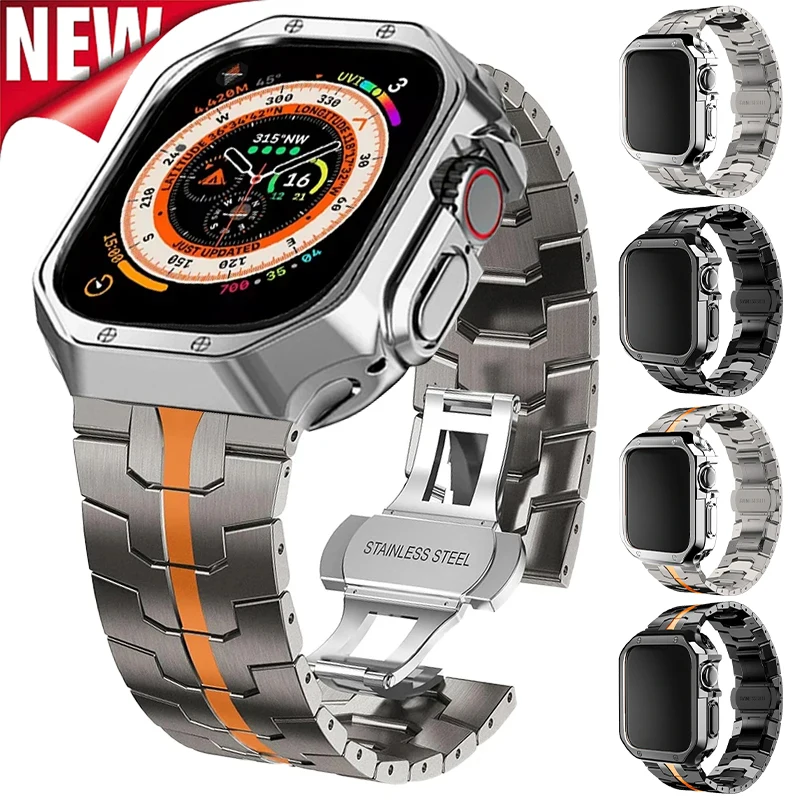 

Luxury Strap+TPU Case for Apple Watch Ultra 2 49mm Series 10 46mm 42mm Stainless Steel Band IWatch 9 8 7 SE 45mm 41mm 44mm Shell
