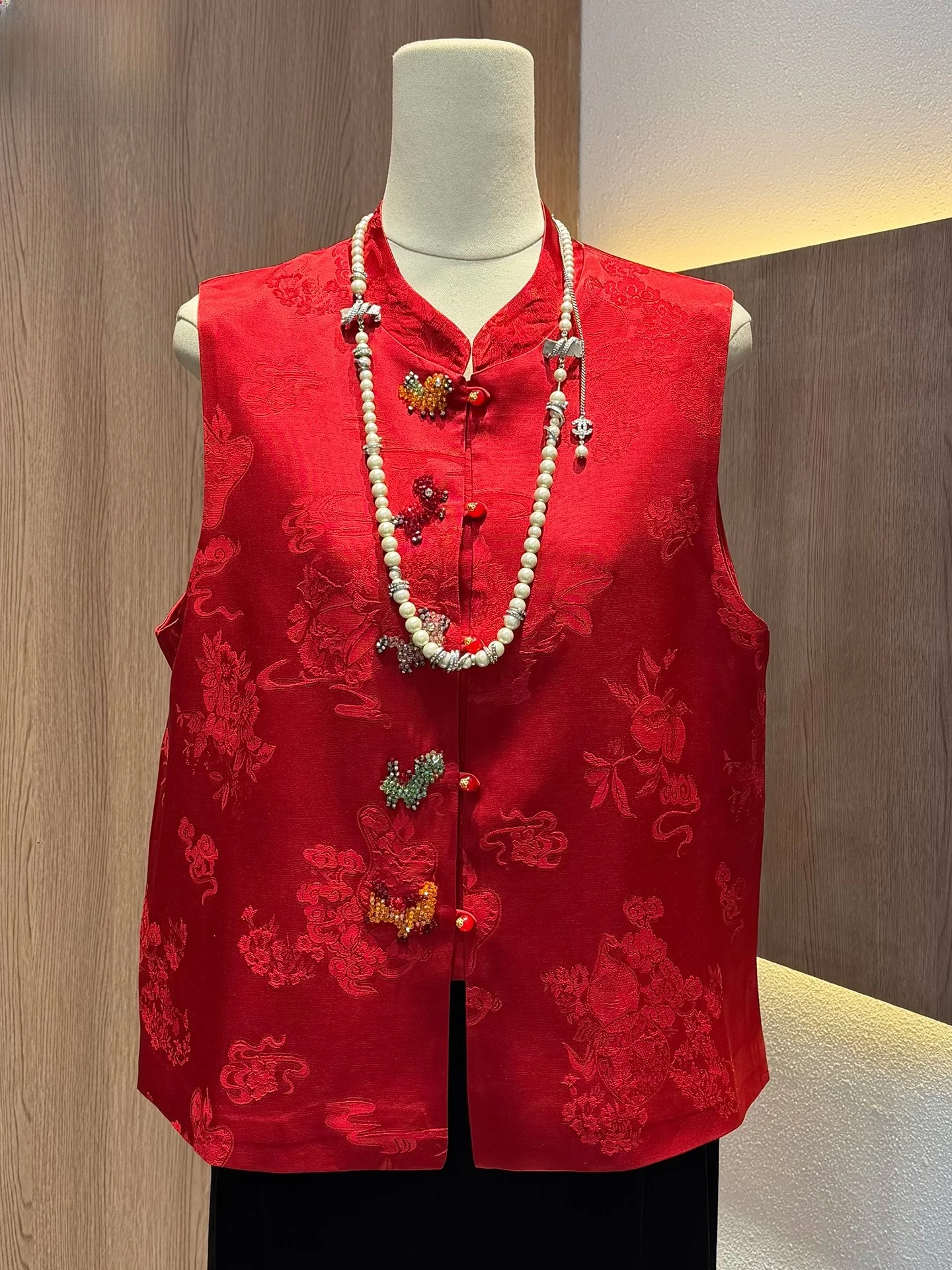 

New Chinese Sle Spring Faion Small Button Slimming Red Trendy Vest Year of the Celebration Clothing for Women