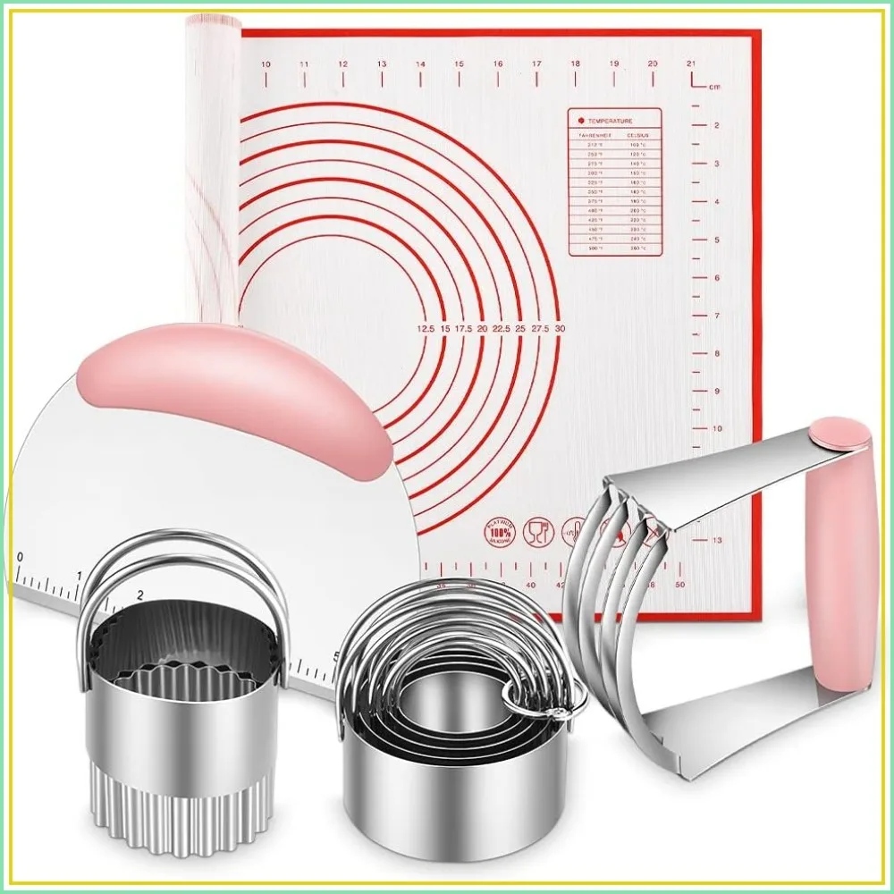 

5-Piece Stainless Steel Pastry Blender Set with Silicone Baking Mats and Dough Scraper