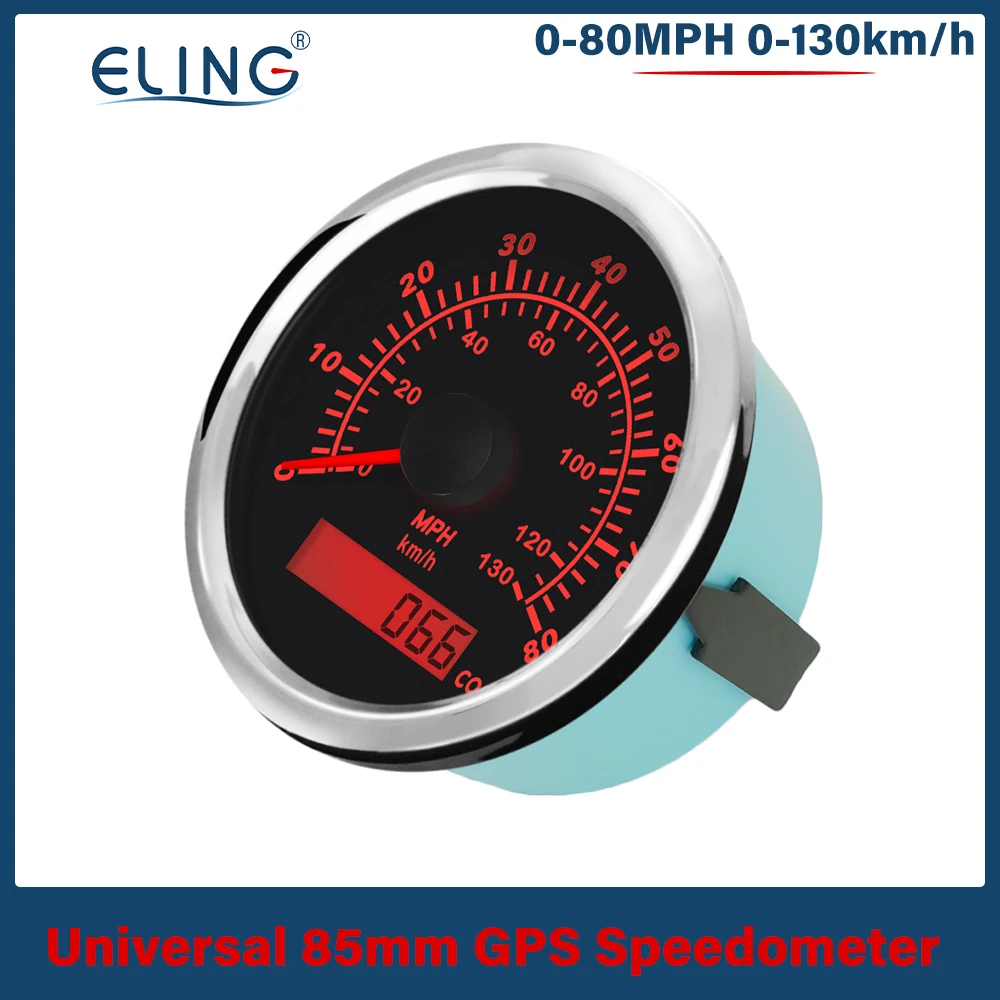 

ELING Waterproof 85mm Marine 0-35MPH 0-80MPH GPS Speedometer with Red Backlight 12V 24V for Car Boat SUV with GPS Antenna