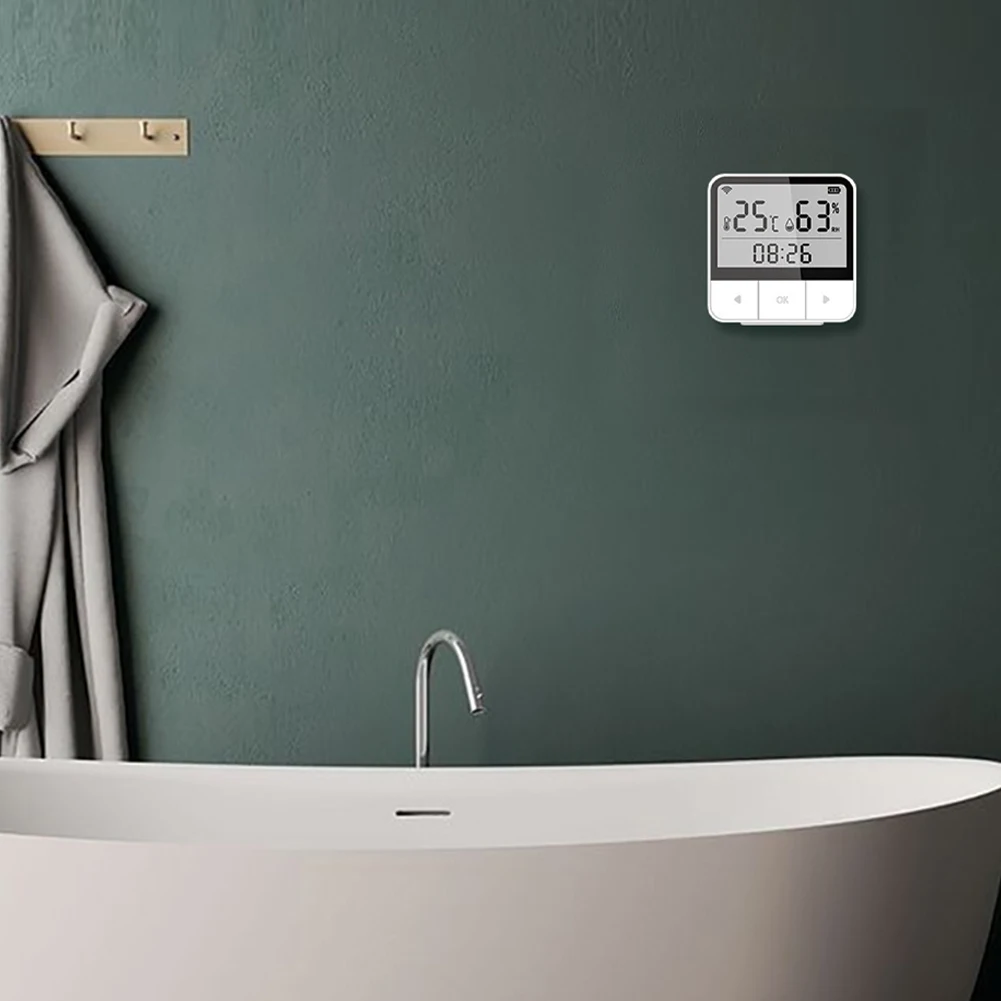 شاشة LCD عالية الدقة مستشعر درجة الحرارة والرطوبة ، غرفة نوم متينة ، واي فاي ذكي ، تعليق قائم بذاته متعدد الوظائف للداخل