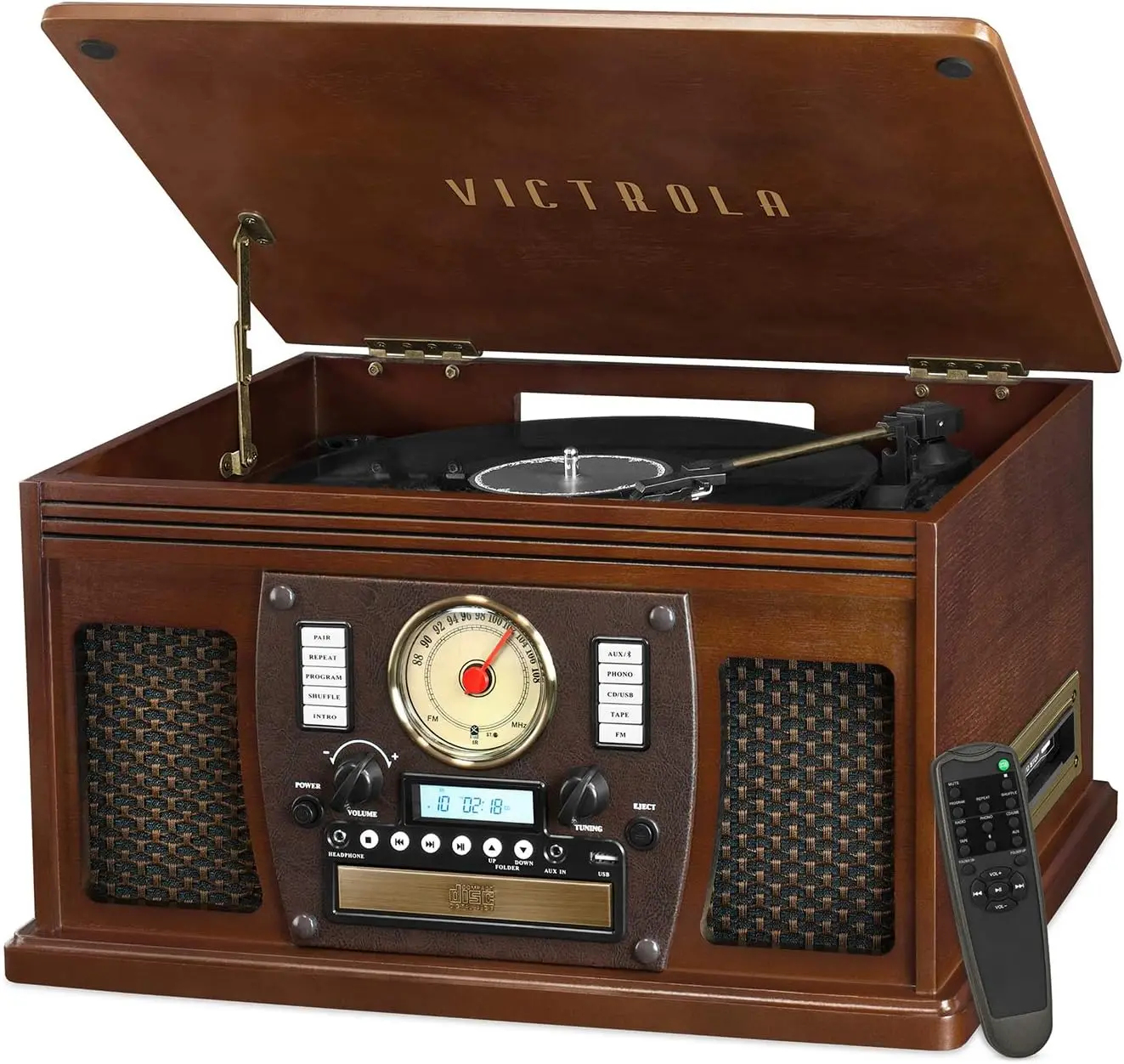 

Bluetooth Record Player &Multimedia Center, Built-in Stereo Speakers - Turntable, Wireless Music Streaming, Real Wood Espresso