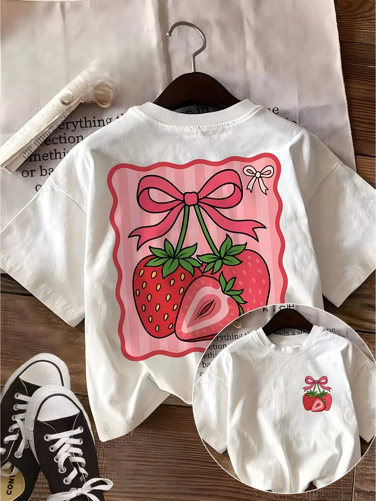 Coquette Aesthetic Strawberry T-Shirt Women Bow Graphic Tee Summer Short Sleeve Y2K Kawaii Girly Harajuku Streetwear Trendy Tops