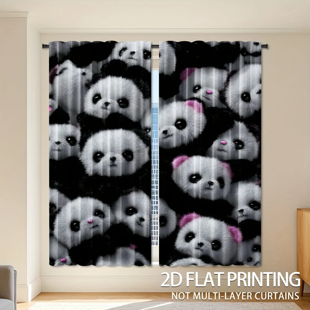 2pcs Cute Panda Face Pattern Curtain for Kids Room Nursery Playful Animal Print Drape