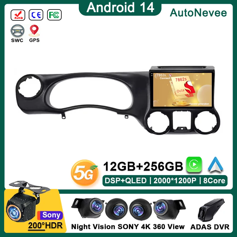 Android 14 Radio per Jeep Wrangler 3 JK 2010 - 2018 Car Multimedia Player Stereo Head Unit navigazione GPS No 2din DVD Carplay