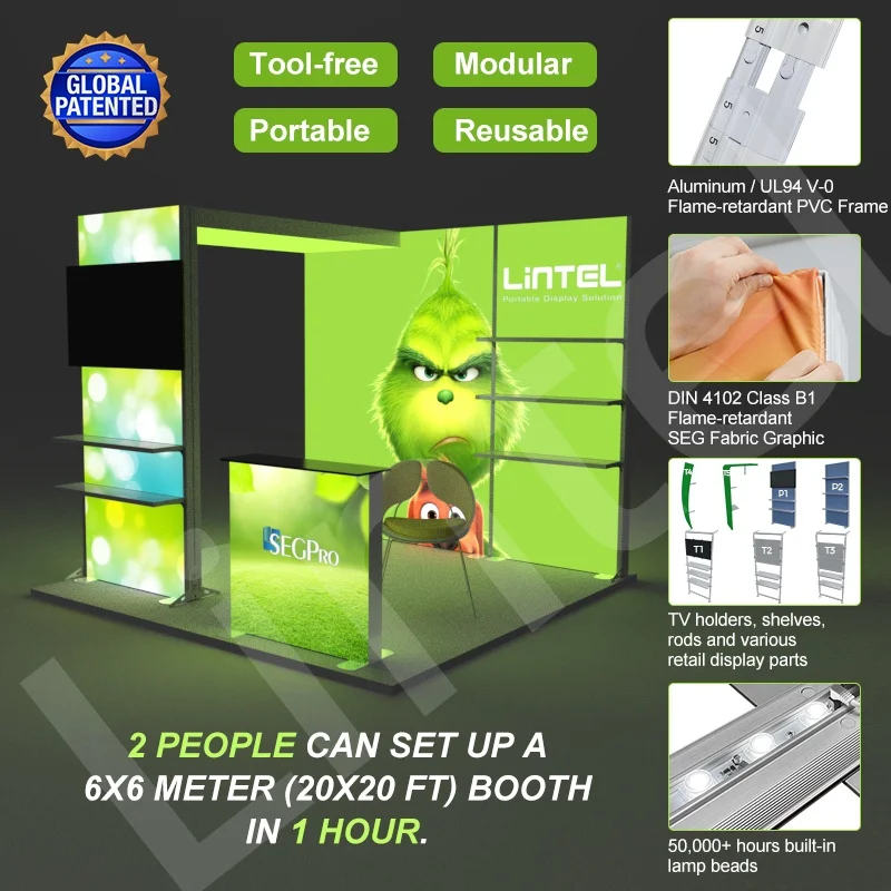 Lintel Portable Tradeshow Light Box Booth Advertising Light Boxes PVC/ Aluminum Modular LED Exhibition Display Booth Backdrop