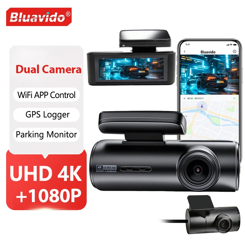 

Dash Cam WIFI GPS Front 4K 2160P And Rear 1080P Dual Lens Mini CAR DVR 24H Parking Monitor Black Box Room Camera Night Vision