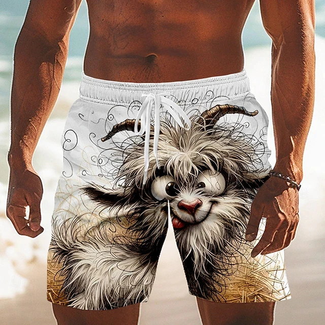 Funny Animal Duck 3d Print Mens Beach Shorts Quick Dry Drawstring Elastic Waist Trunks Goat Cat Graphic Cartoon Sport Shorts