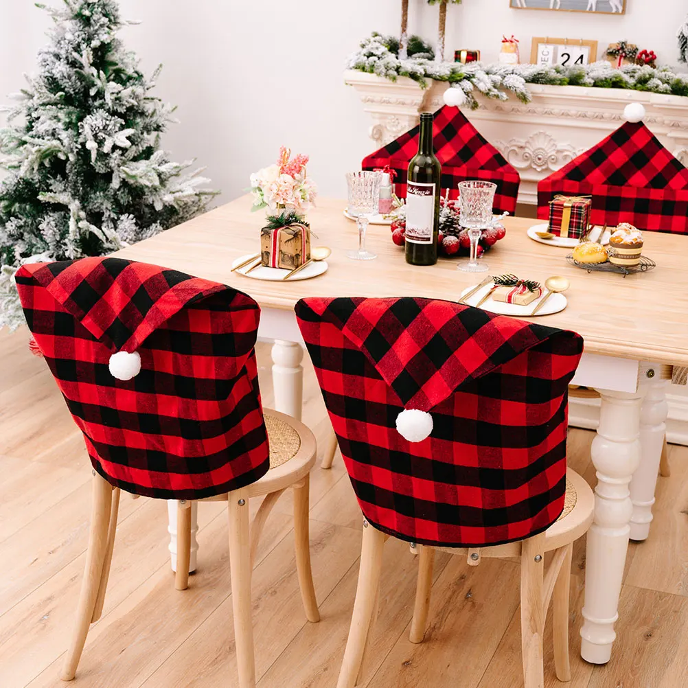 

Chair Cover Dining Room Fabric Seat Accessory Removable Christmas Black Red Lattice Home Protective Decorative Celebration Sofa