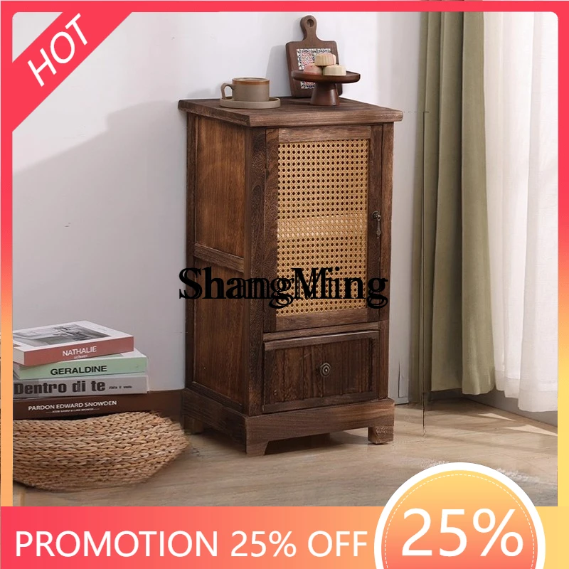 FG  good-looking Chinese solid wood dining side cabinet, living room against the wall, retro tea rattan storage chest