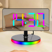 Adjustable Makeup Mirror Forwireless Charging Small Night Light LED Digital Clock RGB Digital Mirror