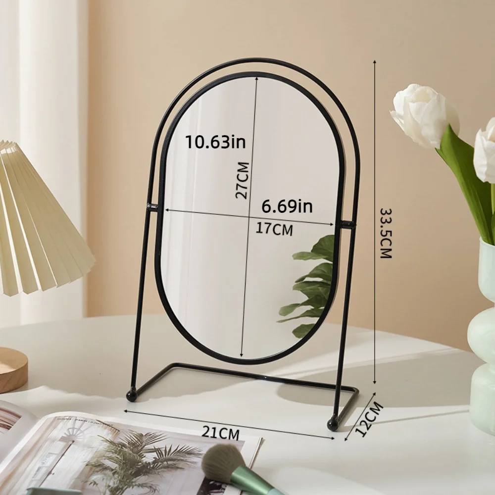 Iron Art Nordic Makeup Mirror Iron Frame Oval Desktop Stand Mirror Simple High Definition Desktop Cosmetic Mirror Makeup Tools