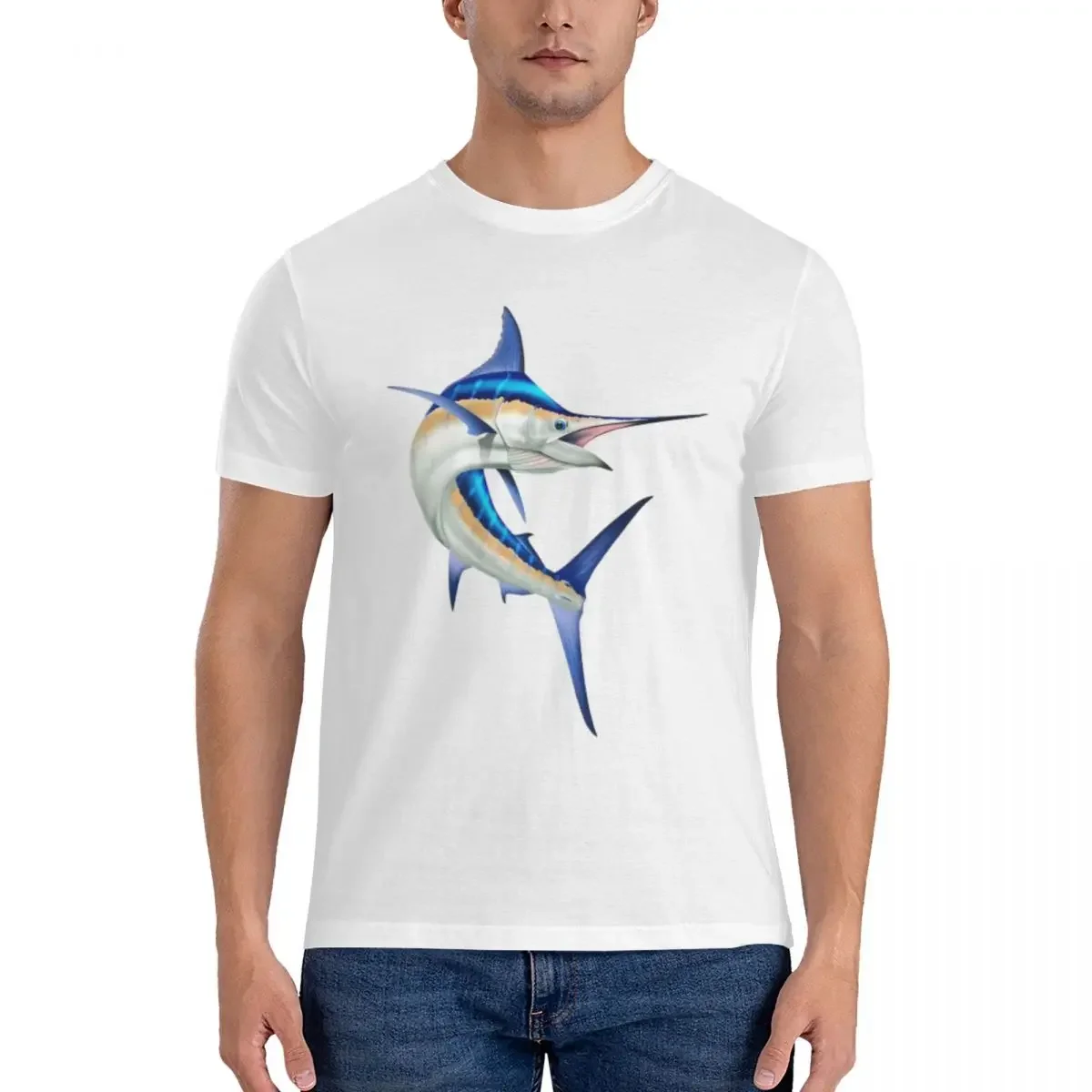 Beautiful Blue Marlin T-Shirt for Men Cotton Oversized T Shirts Men's Short Sleeve Crew Neck Summer Clothes Tops S-6XL