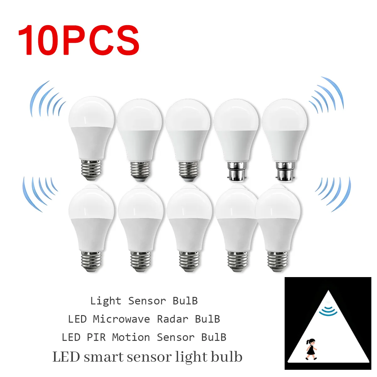 10PACK E27 Radar Motion Sensor LED Bulb AC100-240V 10W Bulb PIR Motion Sensor Infrared Radiation Motion Security Detector Light