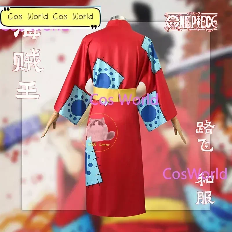 Anime Luffy Cosplay Kostüm Wano Country Monkey D. Luffy Cosplay Kimono für Mann Erwachsene Rote Strickjacke Hut Halloween Kostüme