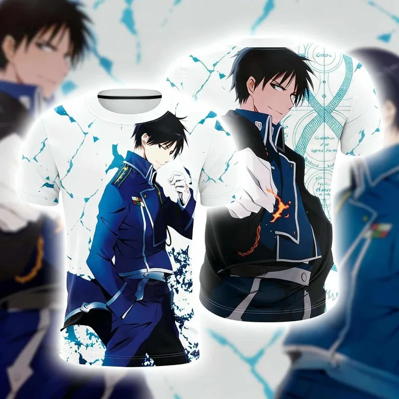 2026 New Fullmetal Alchemist Roy Mustang Theme Short-Sleeve T-Shirt, Japanese Anime Peripheral Crew Neck Sports T-Shirt, Unisex