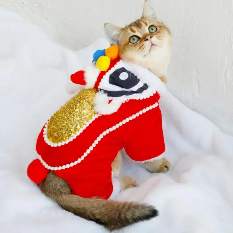 Spring Festival Funny Dog Clothes New Year\'s Pet Chinese Costume Dance Lion Dog Party Lion Dance Red Festive Lucky Cat Clothes