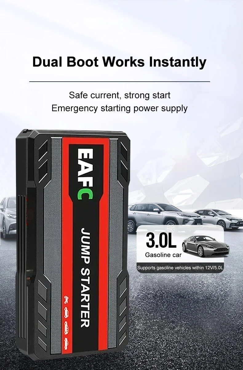 EAFC 600A Peak Car Jump Starter Power Bank, tragbarer 12-V-Batterieladegerät-Booster mit USB-Anschluss und SOS-LED-Licht – Detail 8
