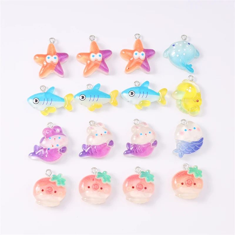 Duarte 20 قطعة/الوحدة مزيج الكرتون الراتنج الحياة البحرية نجم البحر الأسماك Charms المعلقات لصنع المجوهرات DIY إسقاط أقراط القلائد هدية #2