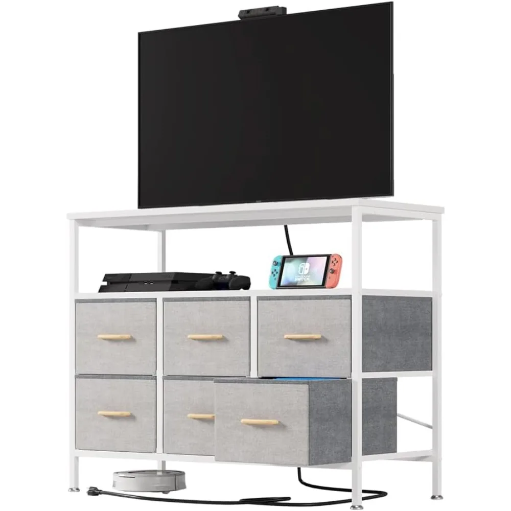 

TV Stand Dresser with Power Outlet Charging Station for Bedroom with 6 Large Fabric Drawers