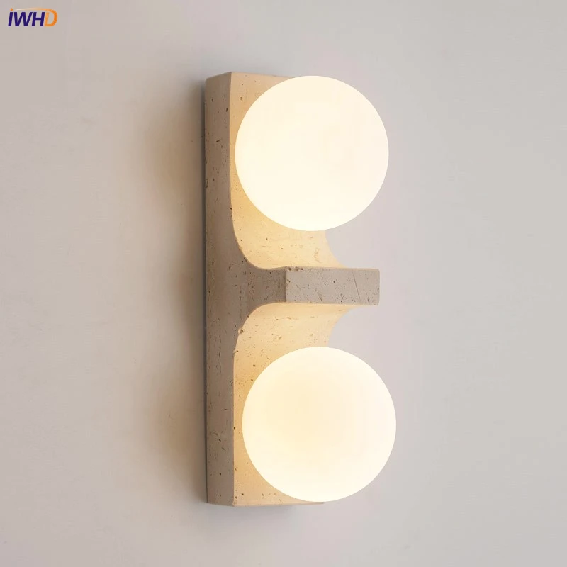 

IWHD Wabi-Sabi Style Wall Lamp Home Decor LED Wall Light Yellow Travertine Glass G4 LED Bulb Included Applique Murale Intérieure