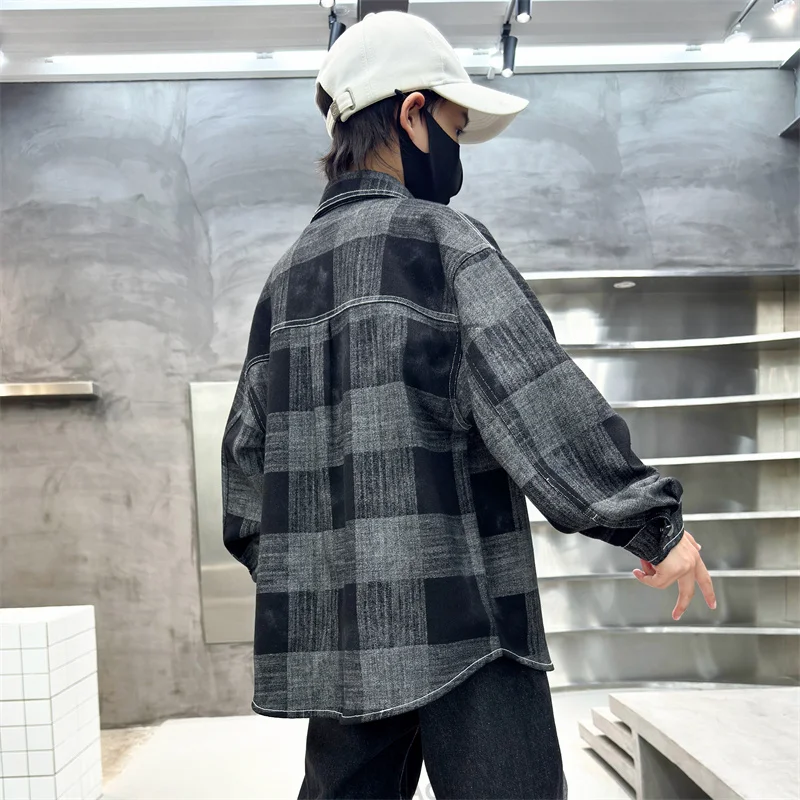 New Style Boy Spring Plaid Shirts Long Sleeve Clothes 2025 Fashion Tops Children School Casual Costumes for Kids Teenagers