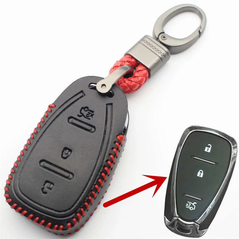 Genuine Leather Car Key Case Cover For Chevrolet Chevy Camaro Equinox Cruze Malibu Spark