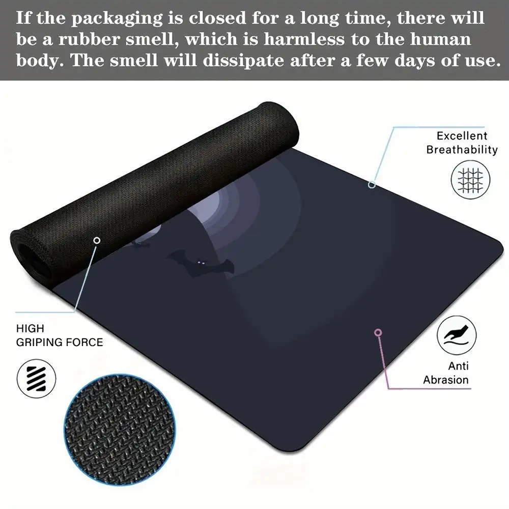Grand tapis de souris design chauve-souris et pleine lune, tapis de bureau avec bord cousu, en caoutchouc, antidérapant, durable, illustration d'halloween