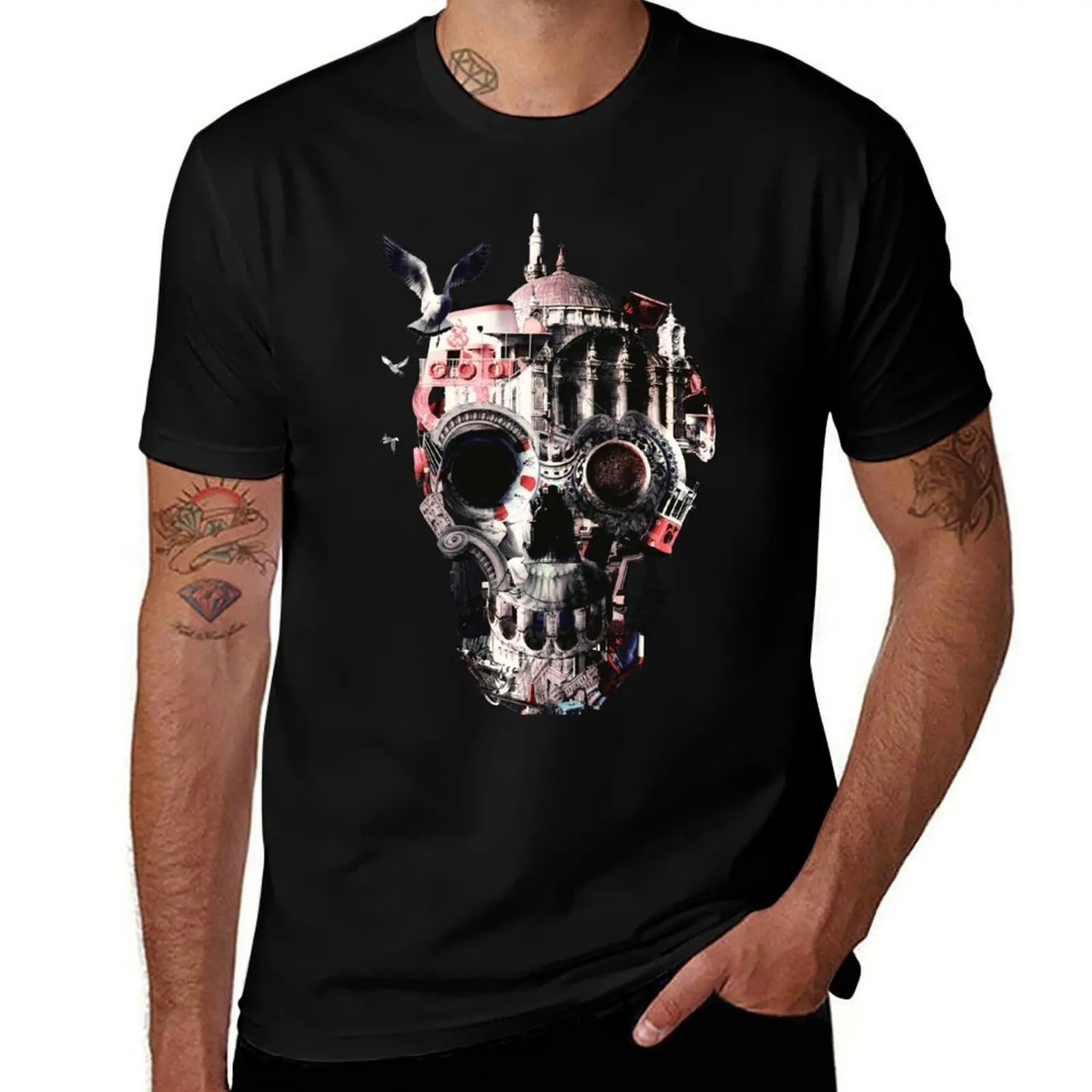 Istanbul Skull T-Shirt Basic Plain Short Sleeve Crew Neck Tee
