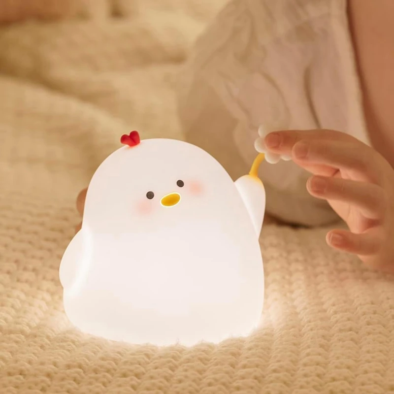 Luz Nocturna bonita de pollo para habitación/mesita de noche, lámpara suave de silicona con temporizador de 30 minutos y apagado automático, regalo perfecto