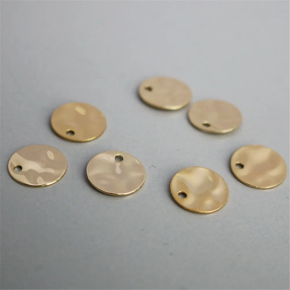 14K Gold-coated Geometric Round Pendant, Irregular, concave-convex, DIY Accessories, 10mm