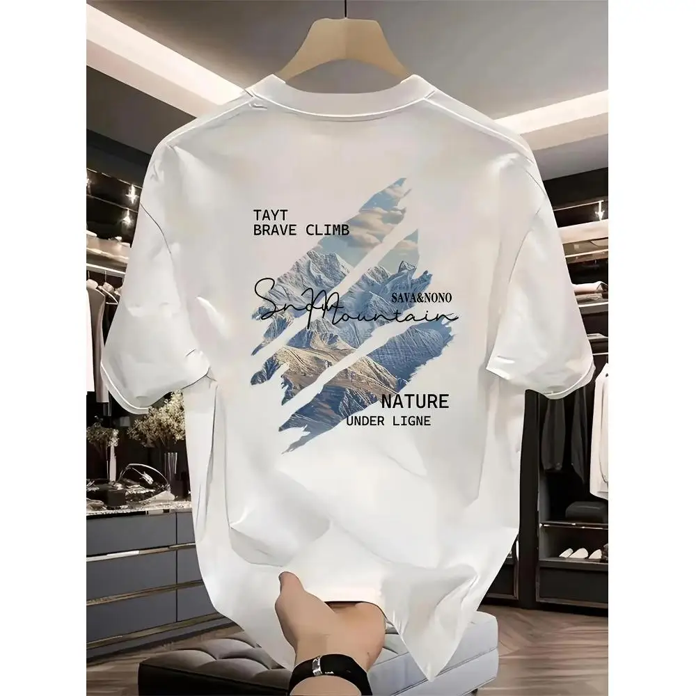 

Mountain Graphic T-Shirt Men Soft Crew Neck Short Sleeve 100 Cotton Hiking Office Casual All Season Outdoor Gift Fashion Summer