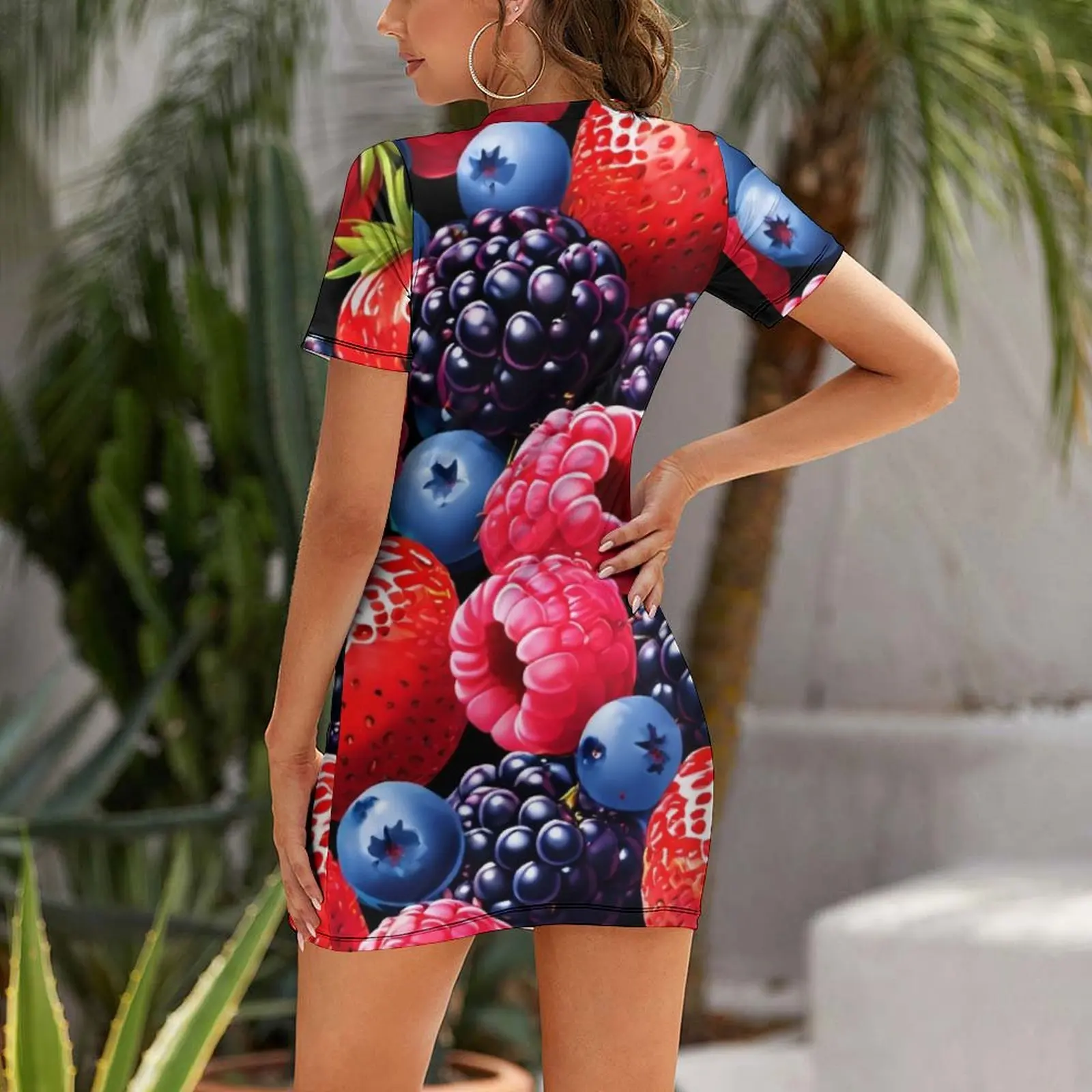 mixed berry pattern Short Sleeved Dress clothes for women summer women's suit Dress