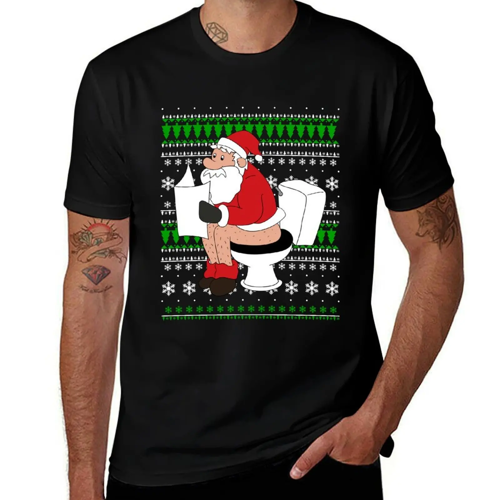 

Ugly Sweater Santa Toilet Funny Xmas Design Gift T-Shirt man graphic t shirt black cotton t-shirt plain for man package T-Shirt