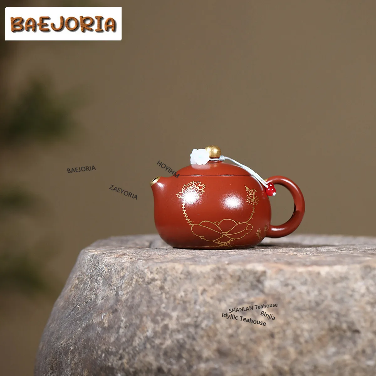 BAEJORIA 190ml Yixing Purple Clay Teapot Handmade Gold Drawing Xishi Pot Raw Ore Dahongpao Mud Tea Maker Kettle Infuser Zisha