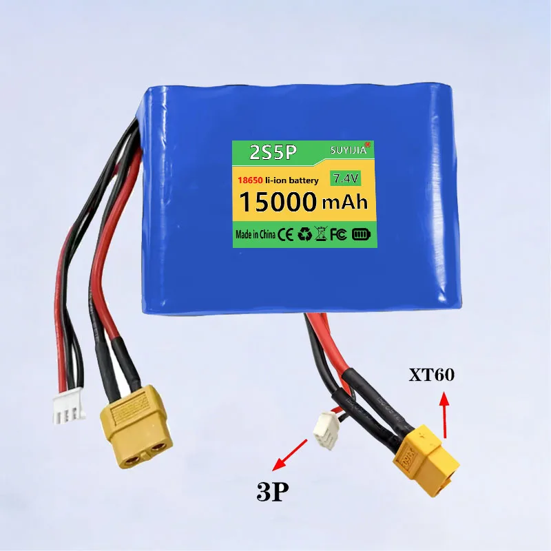 

Аккумуляторная литий-ионная батарея 18650 2S5P 7.4V 15Ah с разъемами XT60 и XH2.54-3P, для различных радиоуправляемых самолетов и квадрокоптеров