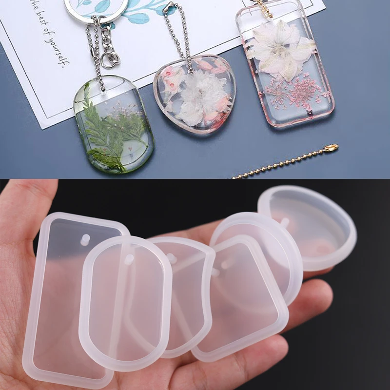 1PC DIY Keychain Pendant Silicone Mold Set Crystal Epoxy Resin Molds Round Rectangle Pendants Jewelry Making Casting Mould