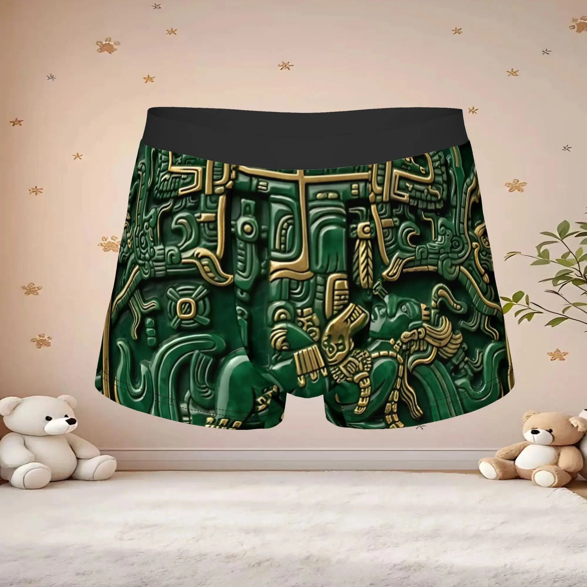 1pc Popular Vintage Green Temple Ornament Print boxers  adults  Homme Panties Men's Underwear Ventilate Shorts Boxer Briefs