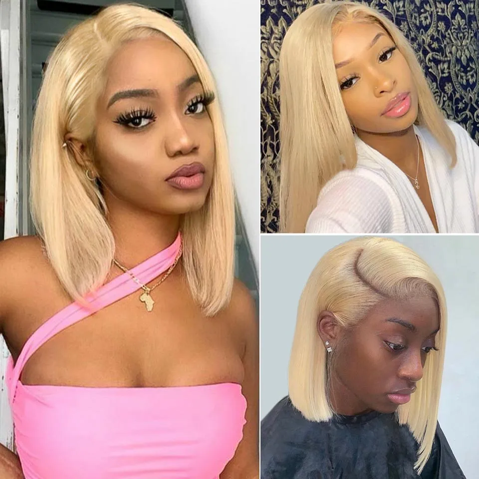 13x4 Short Bob Lace Front 613 Honey Blonde Colored Human Hair Wigs For Black Women Brazilian Remy Hair Cheap Straight Bob Wig